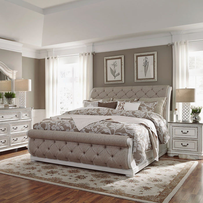 Magnolia Manor - Queen Uph Sleigh Bed, Dresser & Mirror, Night Stand