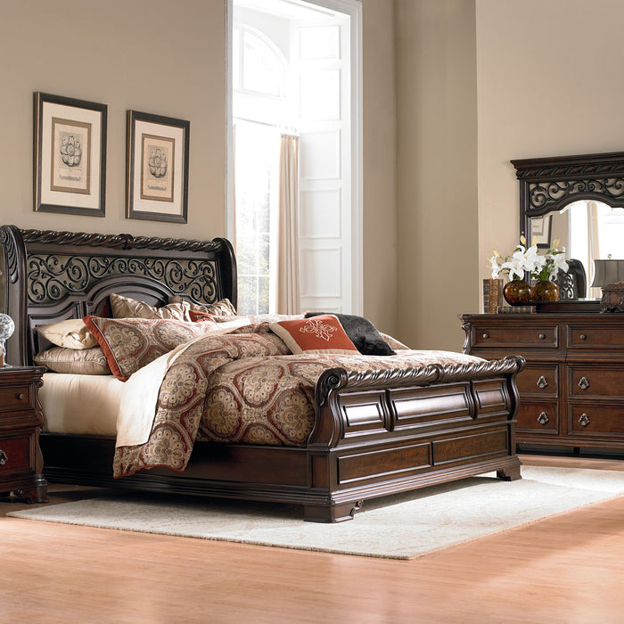 Arbor Place - King Sleigh Bed, Dresser & Mirror, Night Stand