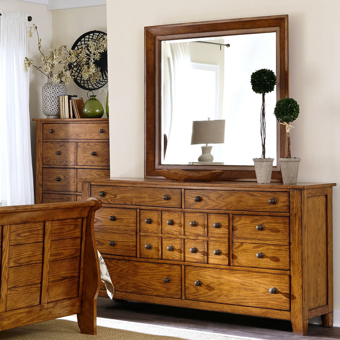 Grandpas Cabin - King California Sleigh Bed, Dresser & Mirror, Chest