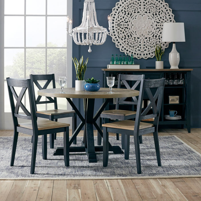 Lakeshore - 5 Piece Pedestal Table Set- Navy