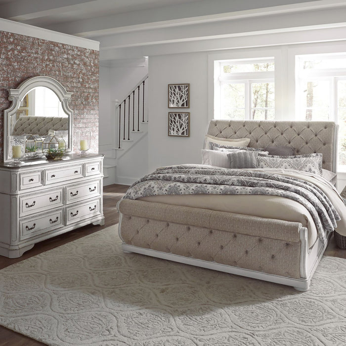 Magnolia Manor - King Uph Sleigh Bed, Dresser & Mirror