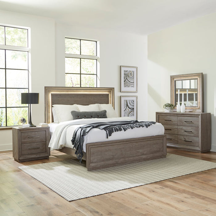 Horizons - King Panel Bed, Dresser & Mirror, Night Stand