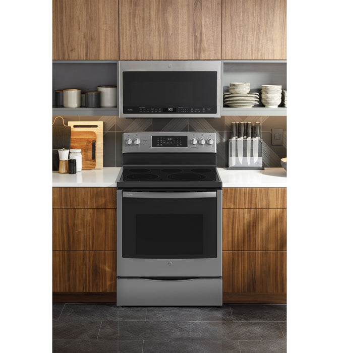 GE Profile™ 30" Smart Free-Standing Electric Convection Fingerprint Resistant Range with No Preheat Air Fry