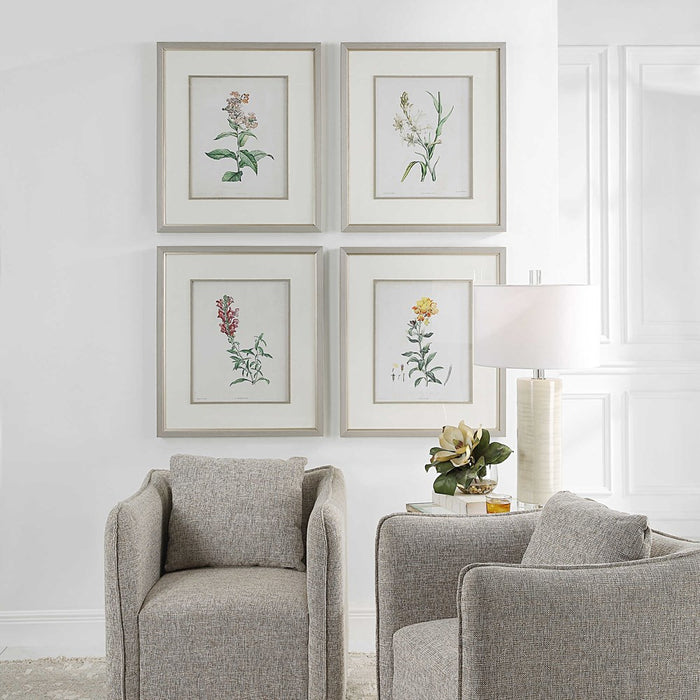 HEIRLOOM BLOOMS STUDY FRAMED PRINTS, S/4