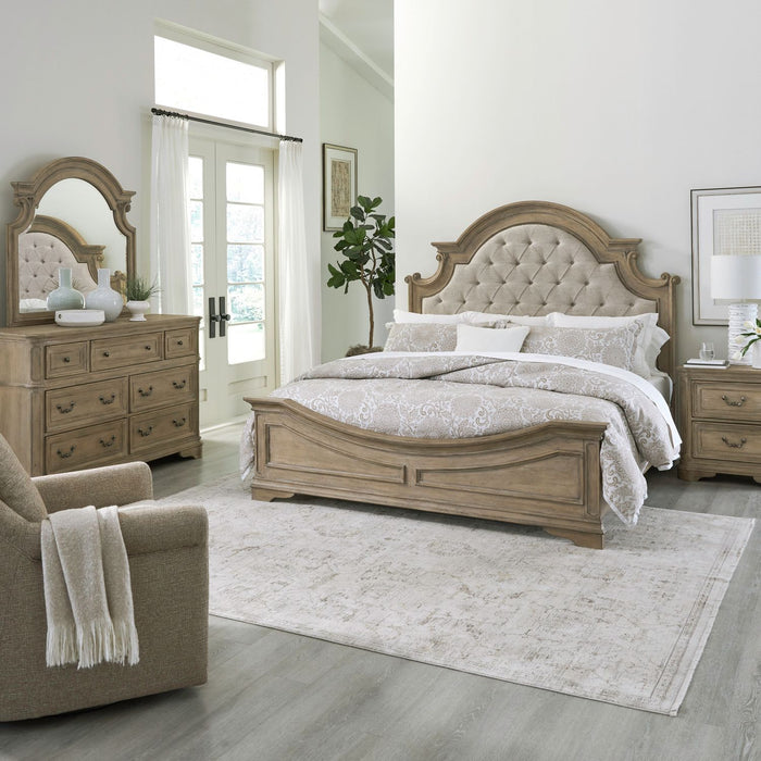 Magnolia Manor - Queen Uph Bed, Dresser & Mirror, Night Stand