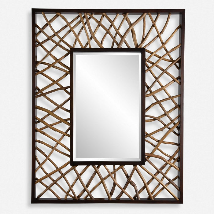 TEAK MAZE RECTANGLE MIRROR