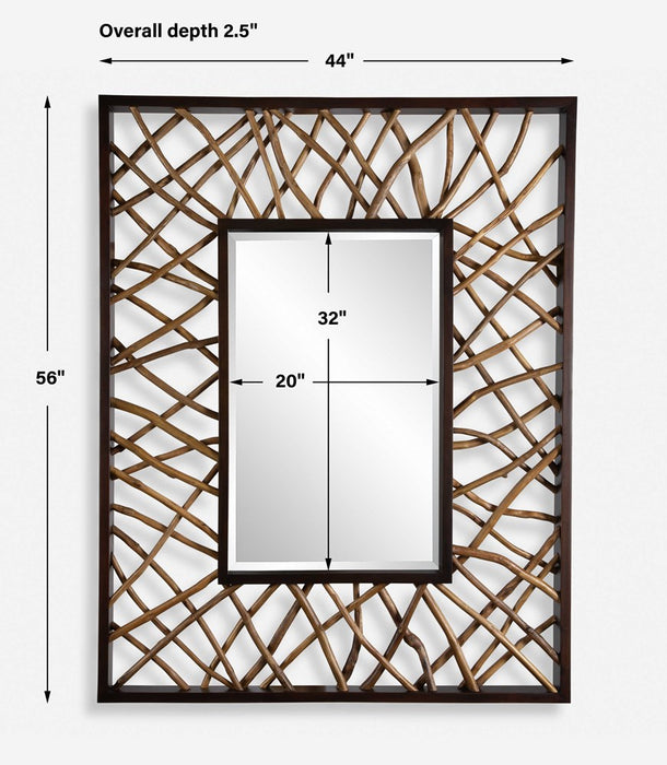 TEAK MAZE RECTANGLE MIRROR