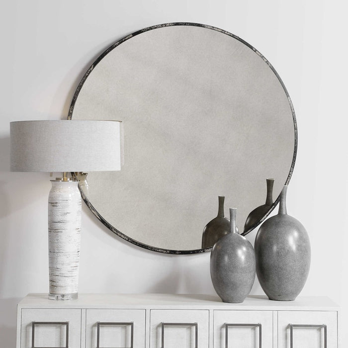 JUNIUS ROUND MIRROR, ANTIQUE WHITE