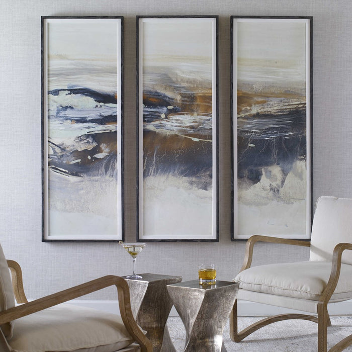 GRAPHITE HORIZON FRAMED PRINTS, S/3