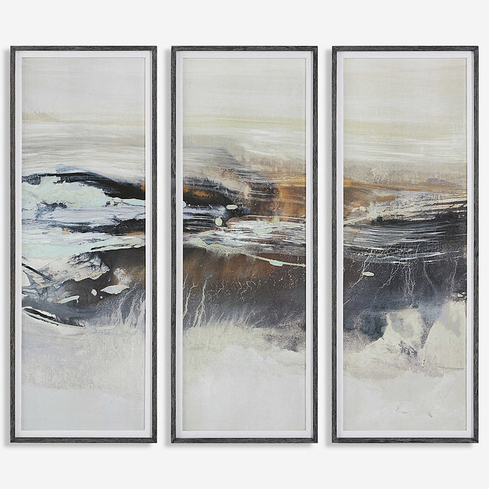 GRAPHITE HORIZON FRAMED PRINTS, S/3