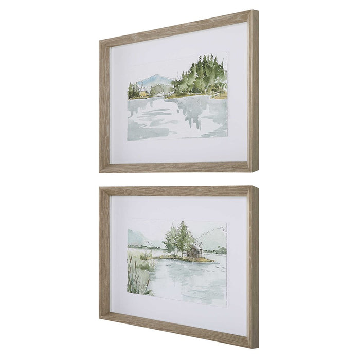 SERENE LAKE FRAMED PRINTS, S/2