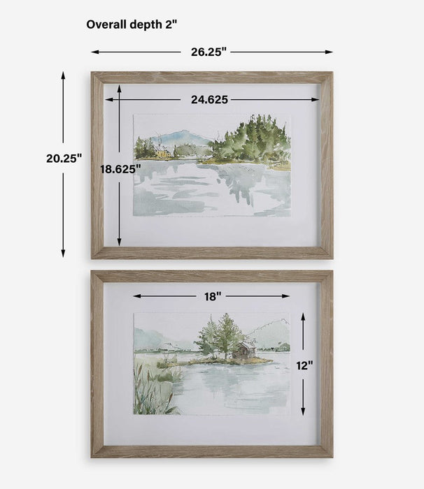 SERENE LAKE FRAMED PRINTS, S/2