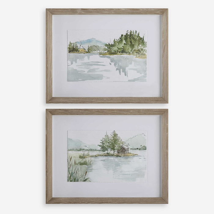 SERENE LAKE FRAMED PRINTS, S/2