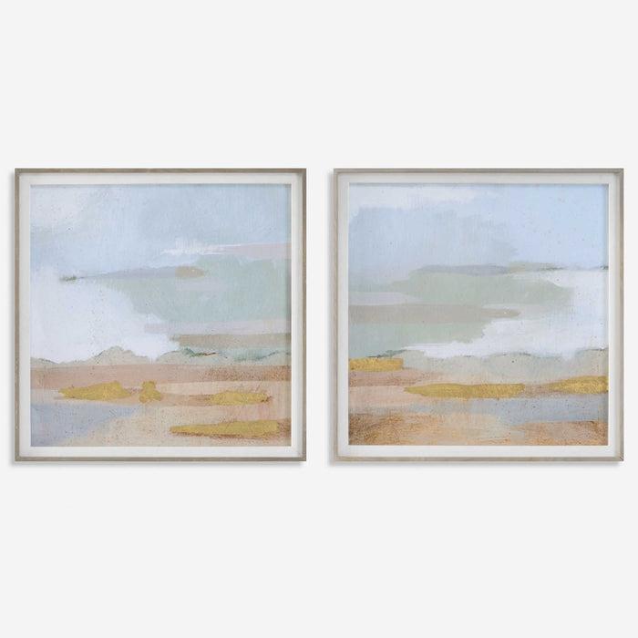 ABSTRACT COASTLINE FRAMED PRINTS, S/2