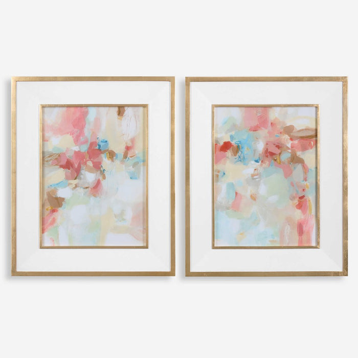 A TOUCH OF BLUSH AND ROSEWOOD FENCES FRAMED PRINTS, S/2