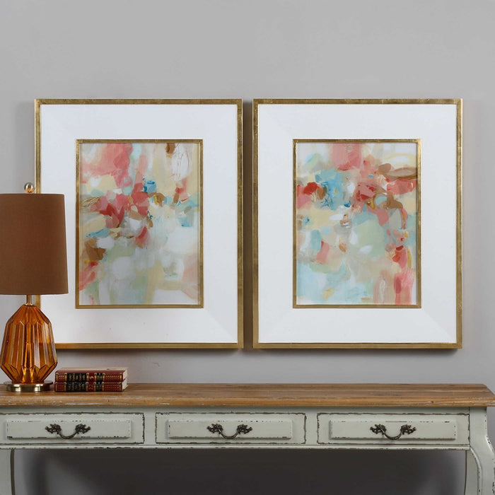 A TOUCH OF BLUSH AND ROSEWOOD FENCES FRAMED PRINTS, S/2