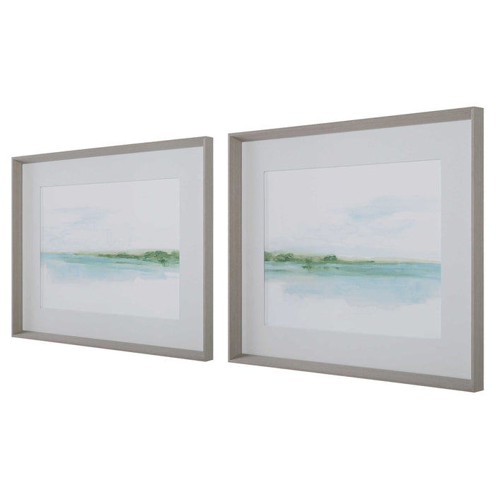 GREEN RIBBON COAST FRAMED PRINTS, S/2