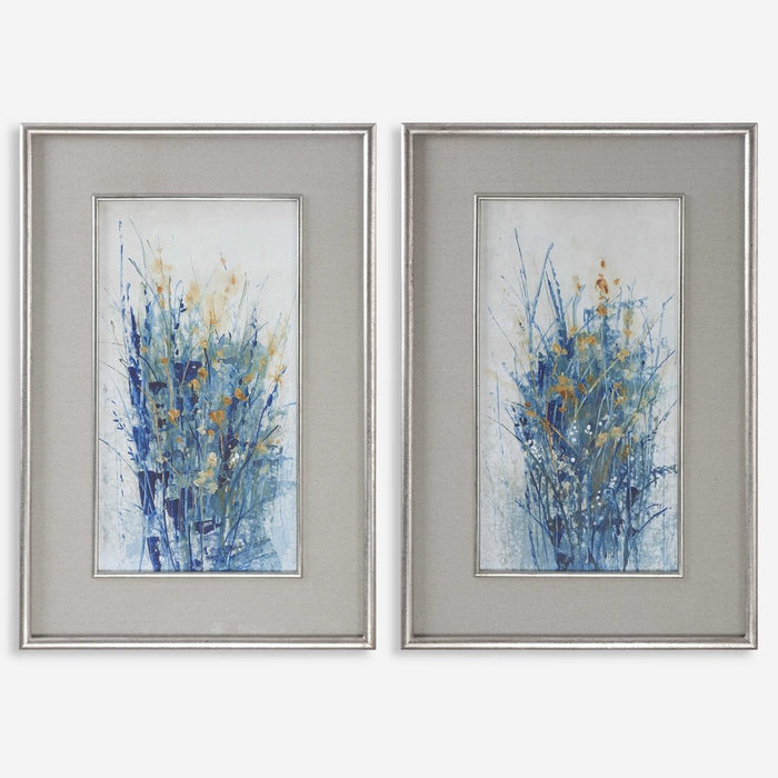 INDIGO FLORALS FRAMED PRINTS, S/2