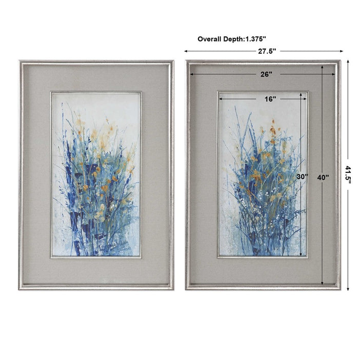 INDIGO FLORALS FRAMED PRINTS, S/2