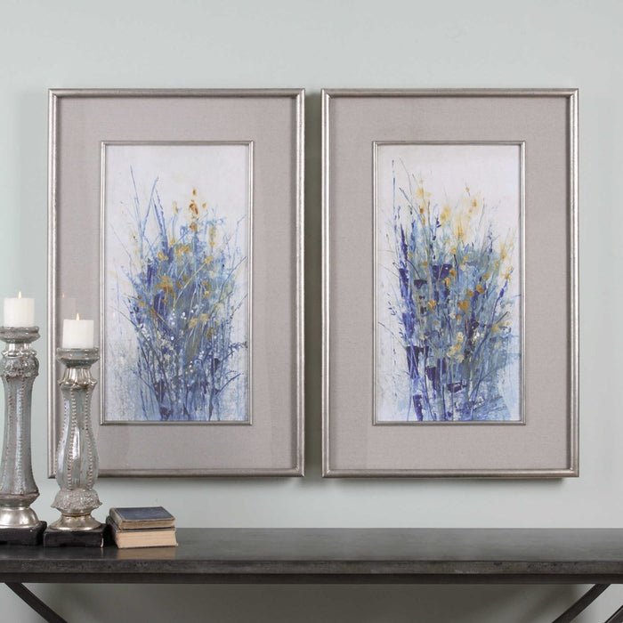 INDIGO FLORALS FRAMED PRINTS, S/2