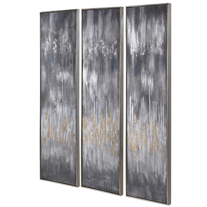 GRAY SHOWERS HAND PAINTED CANVASES, S/3