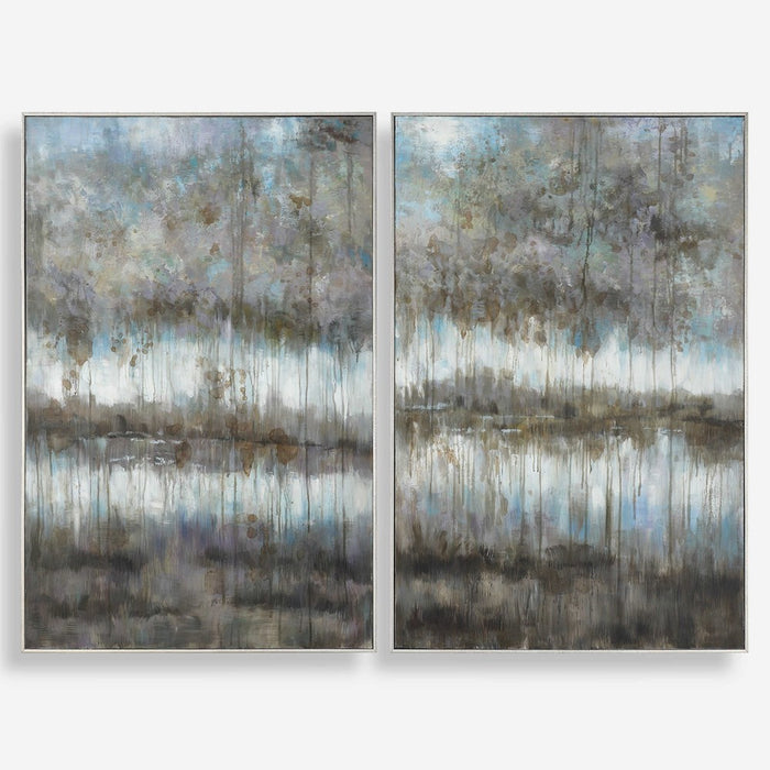 GRAY REFLECTIONS HAND PAINTED CANVASES, S/2