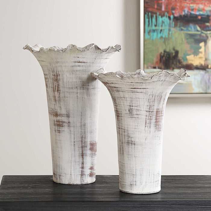 RUFFLED PETAL, VASES, S/2