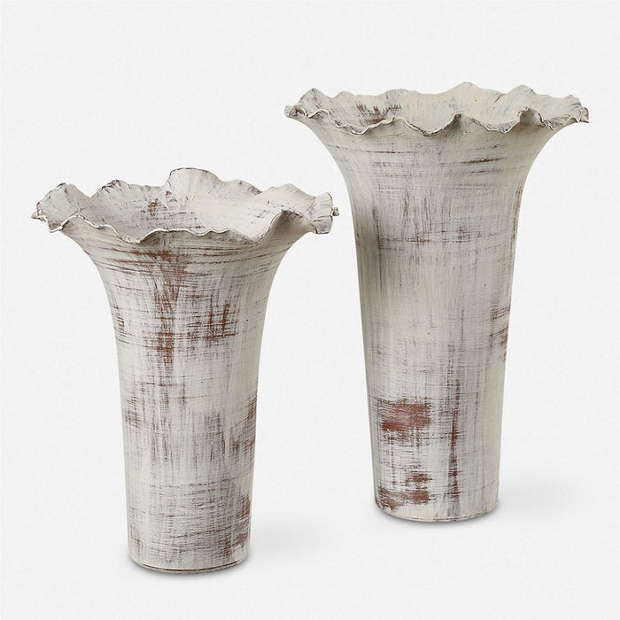 RUFFLED PETAL, VASES, S/2