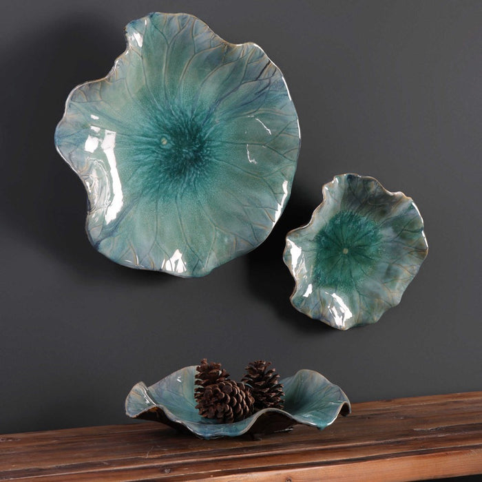 ABELLA CERAMIC WALL DECOR, AQUA, S/3