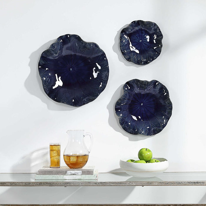 ABELLA CERAMIC WALL DECOR, COBALT, S/3