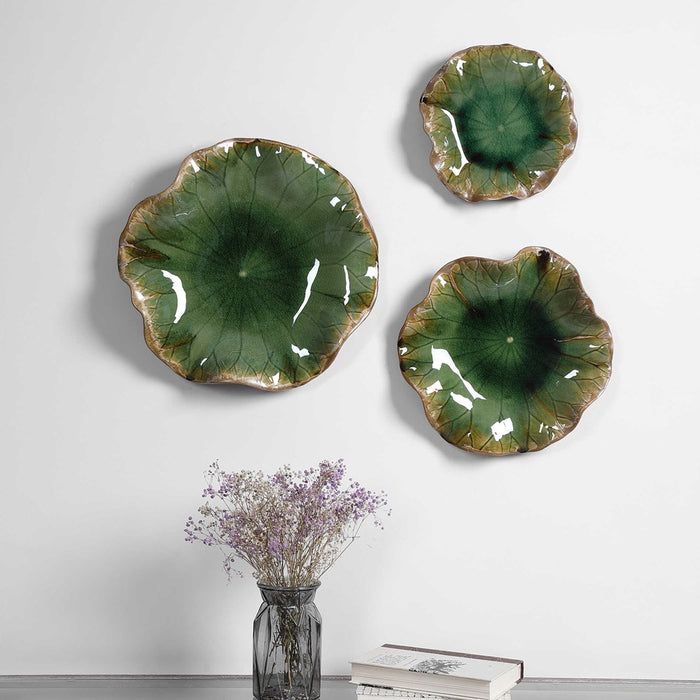 ABELLA CERAMIC WALL DECOR, GREEN, S/3