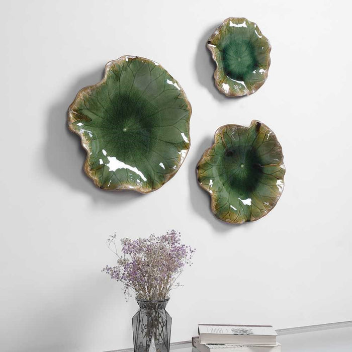 ABELLA CERAMIC WALL DECOR, GREEN, S/3