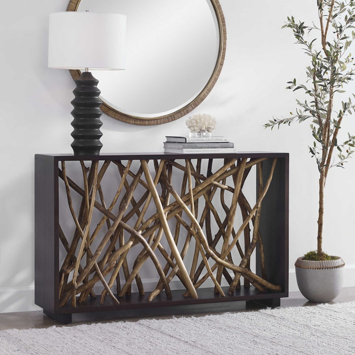 TEAK MAZE CONSOLE TABLE