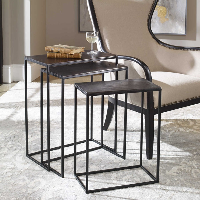 COREENE NESTING TABLES, BLACK, S/3