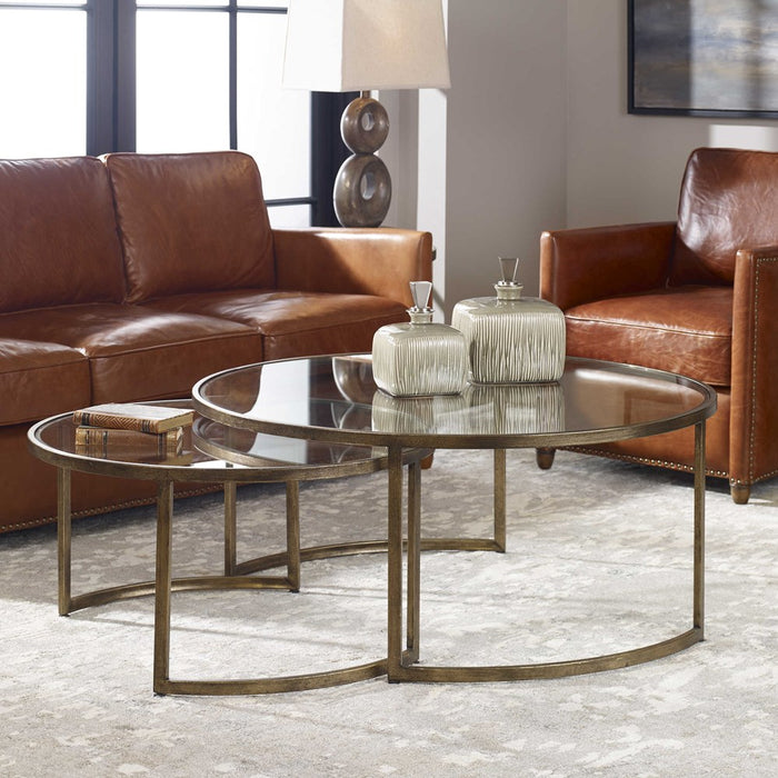 RHEA NESTING COFFEE TABLES, GOLD, S/2