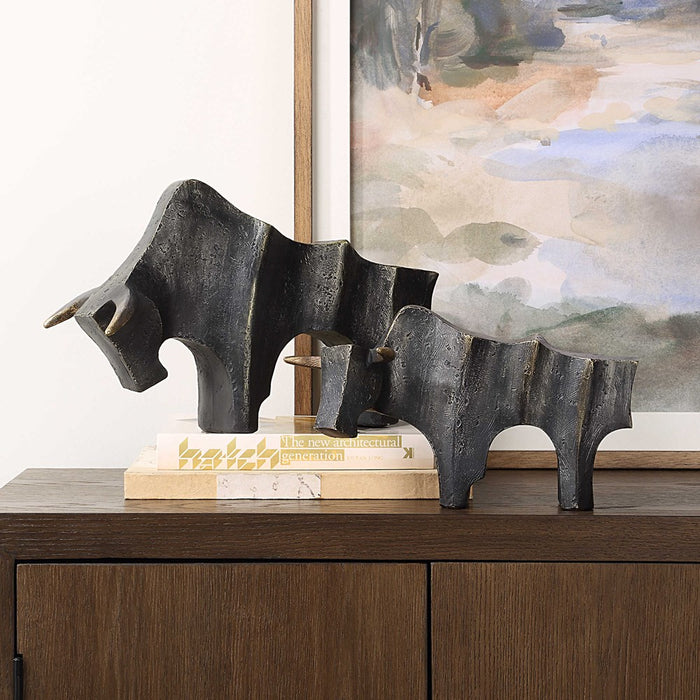 REGAL BULL SCULPTURES, S/2