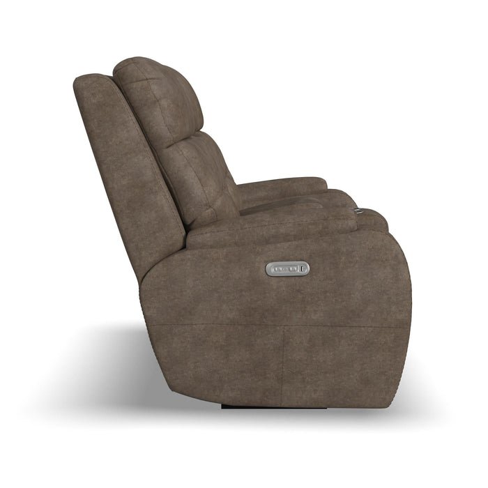 Strait Leather Power Reclining Loveseat with Console & Power Headrests