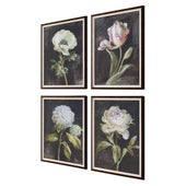 Florals on Black Framed Prints, S/4