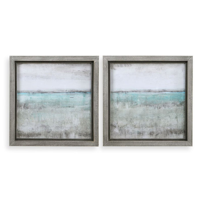 Aqua Horizon Framed Prints, S/2