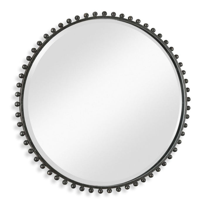 Taza Round Mirror, Distressed Black