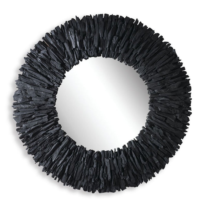 Teak Branch Round Mirror, Black