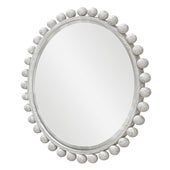 Cyra Wood Round Mirror, Aged Ivory