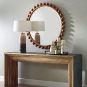 Cyra Wood Round Mirror, Walnut