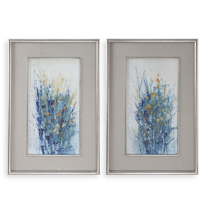 Indigo Florals Framed Prints, S/2