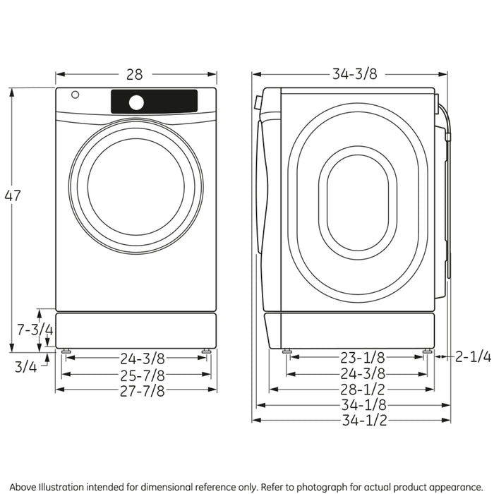 GE® 8.1 cu. ft. capacity RightHeight™ Design Front Load gas dryer with steam