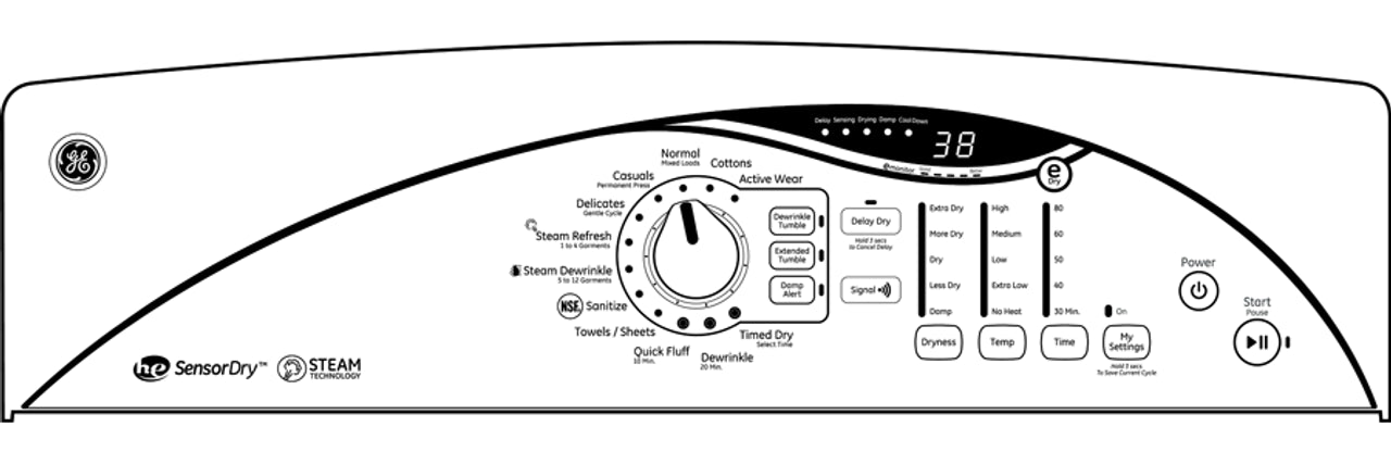 GE® 7.0 cu. ft. capacity electric dryer with steam and HE Sensor Dry